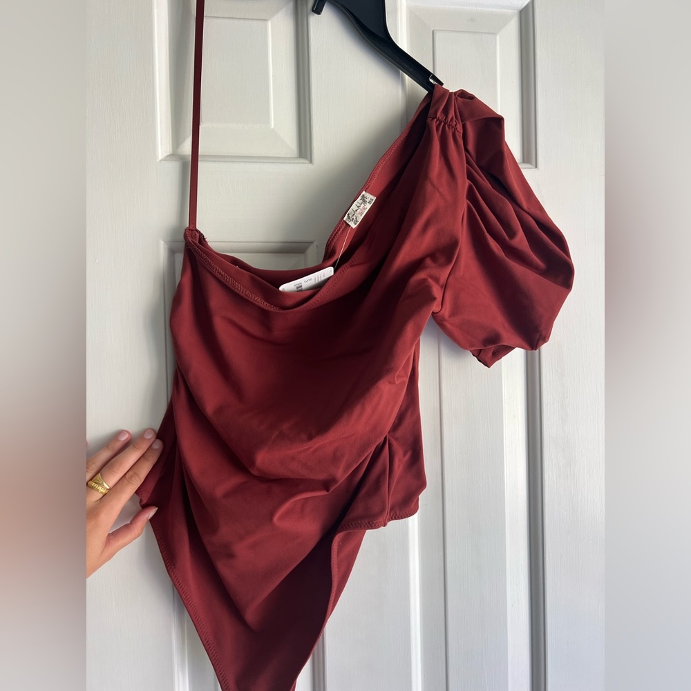 One-Shoulder Burgundy Bodysuit